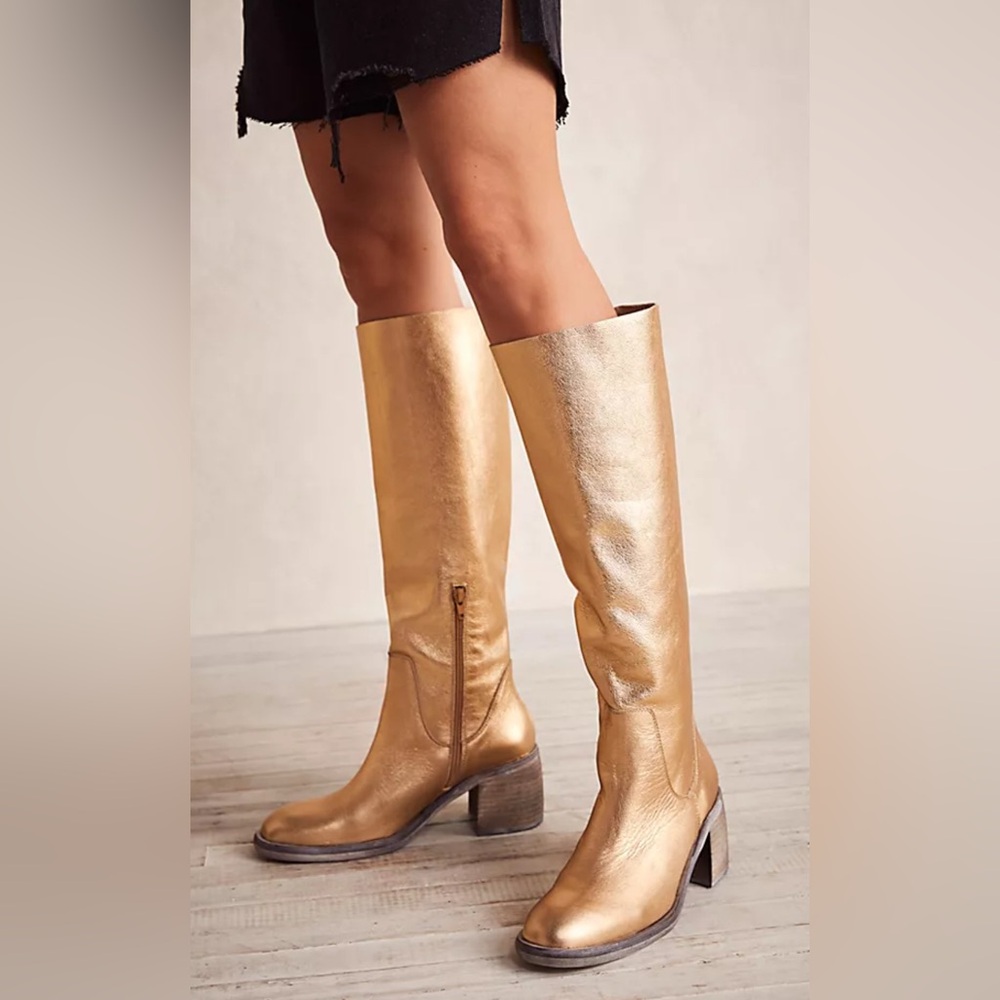 Free People Essential Tall Slouch Boots in Gold Size 36 New